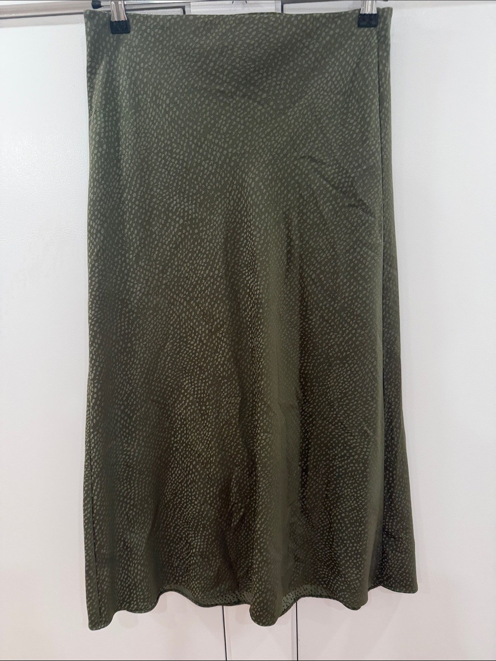 LOFT Olive Green A-Line Midi Skirt with Subtle Dot Texture